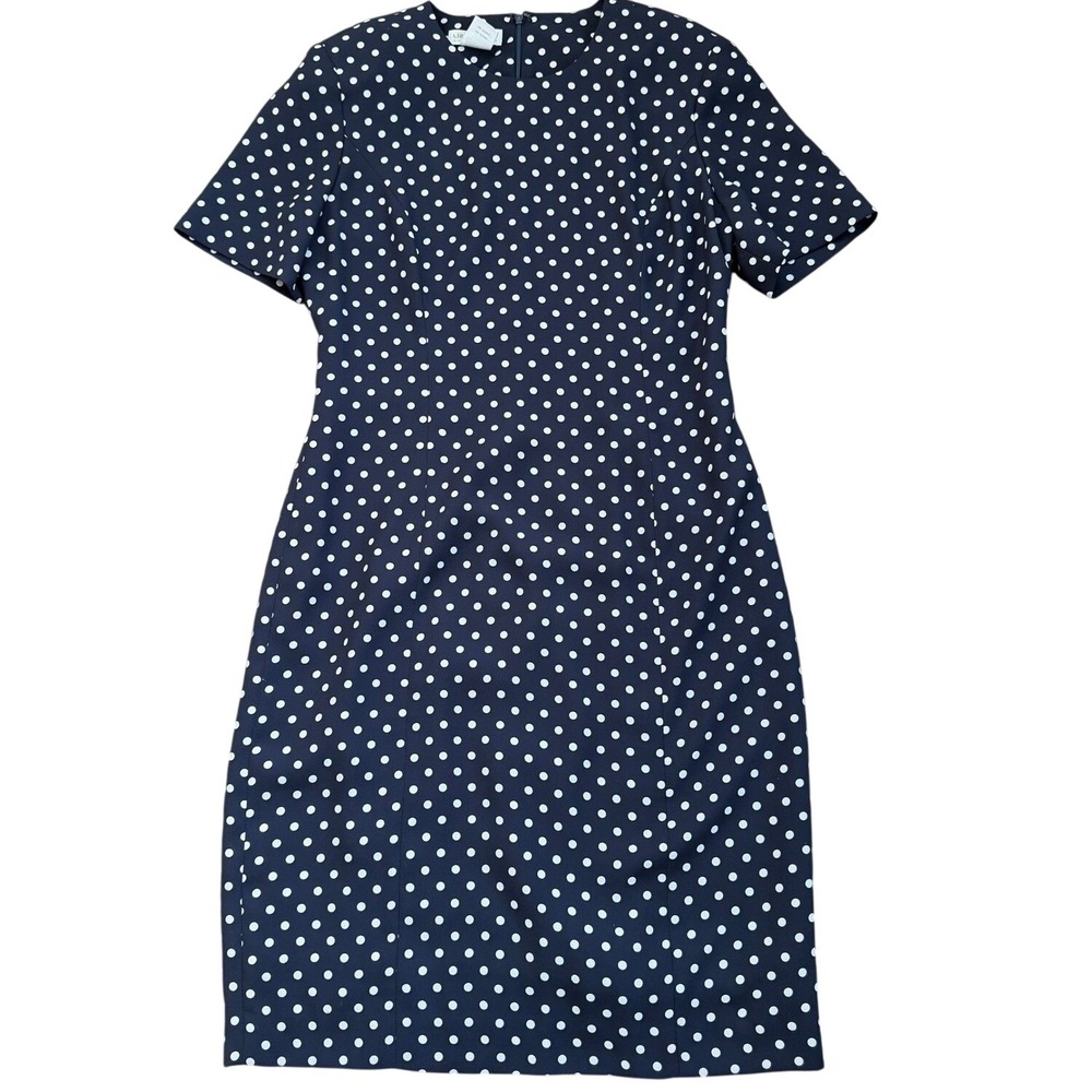 Liz Claiborne Collection Navy Polka‎ Dot Sheath Dress Size 10 Vintage